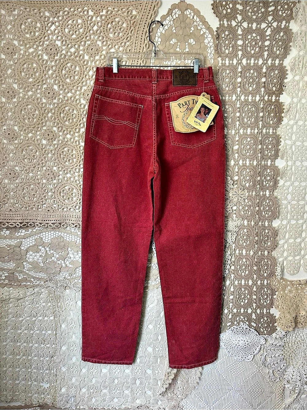 Vintage Deadstock Part Two Straight Leg Cotton Jeans Red NWT - High Waist Size 3